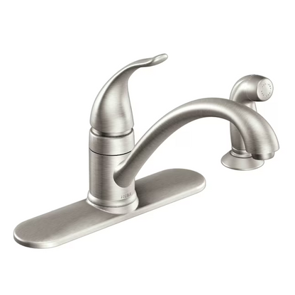 Moen Torrance Spot Resist Stainless Single Handle Kitchen Faucet with Sprayer (Deck Plate and Side Spray Included), CA87480SRS *HD2412, Retail: $296.95, FINAL PRICE: $74.99 + TAX