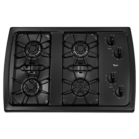 Whirlpool 4-Burner 30-in Gas Cooktop with 5000 BTU ACCUSIMMER Burner - Black, W3CG3014XB