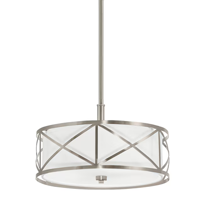 Kichler Edenbrook 3-Light Brushed Nickel Modern/Contemporary Etched Glass Drum Hanging Pendant Light, 34720   616028, MSRP:$238.79, - FINAL PRICE:$79.99 + TAX