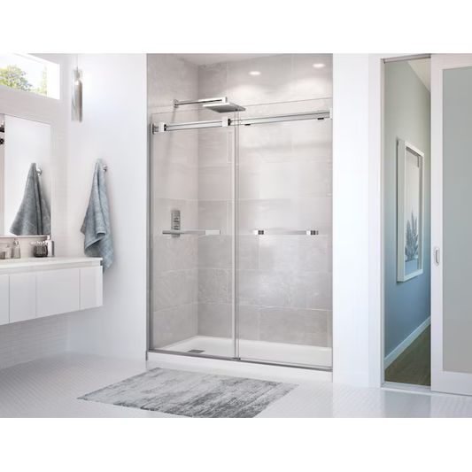 MAAX Duel Chrome 56-in to 58-1/2-in x 74-in Frameless Bypass Sliding Shower Door, 836272-900-084-000  648035 *HD, MSRP: $699.00, FINAL: