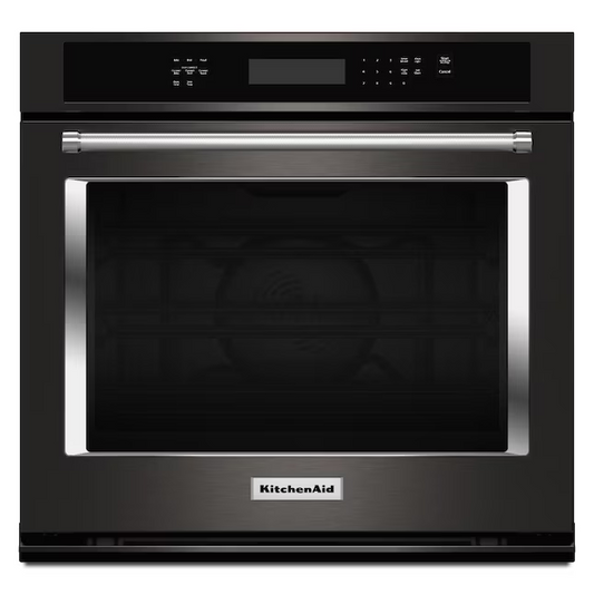 KitchenAid 30-in Single Electric Wall Oven Single-fan Self-cleaning (Black Stainless with Printshield Finish)