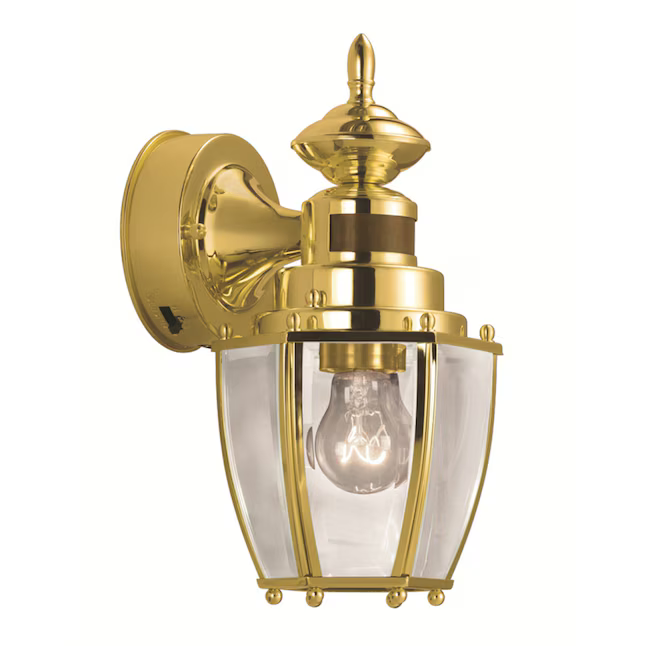 Portfolio 1-Light 11.75-in H Polished Brass Outdoor Wall Light, JEL1691A PB, 0066580, MSRP: $51.98, CLEARANCE PRICE : $9.99 + Tax