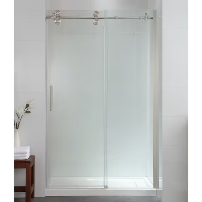 OVE Decors Sydney Satin Nickel 46-1/2-in to 48-in W x 78.75-in H Frameless Sliding Shower Door, SYDNEY-48SNSD   827124, MSRP: $829.00, - FINAL: