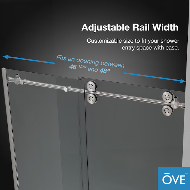 OVE Decors Sydney Satin Nickel 46-1/2-in to 48-in W x 78.75-in H Frameless Sliding Shower Door, SYDNEY-48SNSD   827124, MSRP: $829.00, - FINAL: