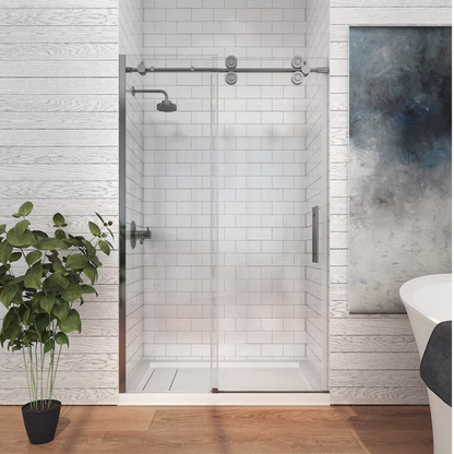 OVE Decors Sydney Satin Nickel 46-1/2-in to 48-in W x 78.75-in H Frameless Sliding Shower Door, SYDNEY-48SNSD   827124, MSRP: $829.00, - FINAL: