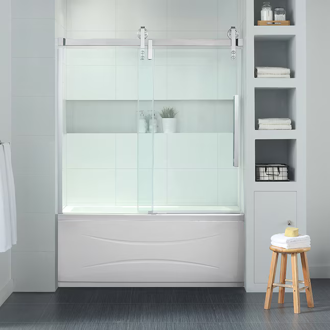 OVE Decors Sedona Satin Nickel 58-in to 60-in x 59-in Semi-frameless Sliding Bathtub Door 923231 SEDONA-SNTD *HD2405, Retail: $ 879.00 - Final: