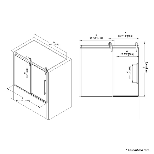 OVE Decors Sedona Satin Nickel 58-in to 60-in x 59-in Semi-frameless Sliding Bathtub Door 923231 SEDONA-SNTD *HD2405, Retail: $ 879.00 - Final: