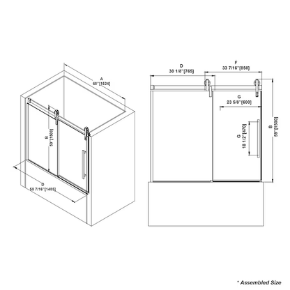 OVE Decors Sedona Satin Nickel 58-in to 60-in x 59-in Semi-frameless Sliding Bathtub Door 923231 SEDONA-SNTD *HD2405, Retail: $ 879.00 - Final: