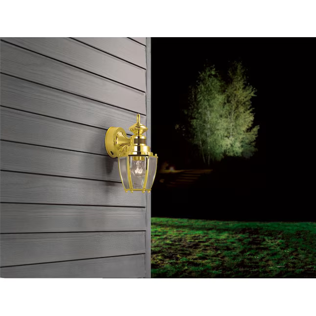 Portfolio 1-Light 11.75-in H Polished Brass Outdoor Wall Light, JEL1691A PB, 0066580, MSRP: $51.98, CLEARANCE PRICE : $9.99 + Tax