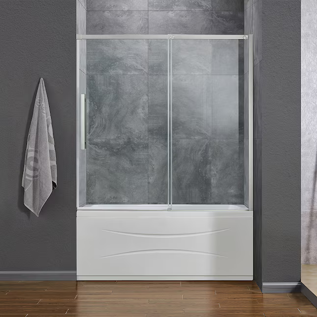 OVE Decors Venice Satin Nickel 58-in to 60-in x 59-in Semi-frameless Sliding Bathtub Door 1238010 VENICE-TDSN *HD24, Msrp: $ 729.00 - Final: