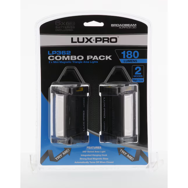 LUXPRO 2 Pack 180 Lumen Broadbeam Magnetic LED Mini Triangle Area Work Light