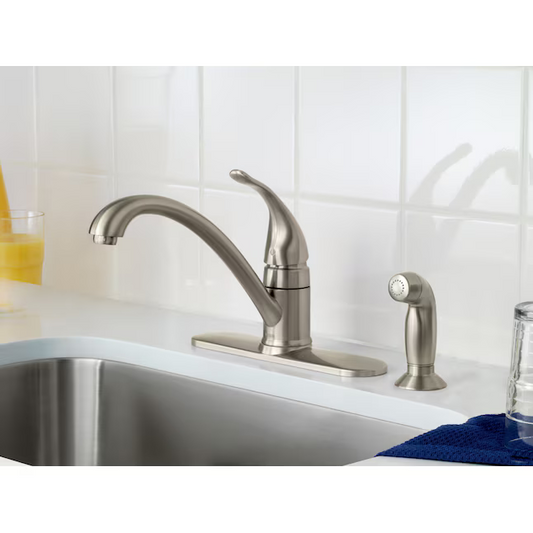 Moen Torrance Spot Resist Stainless Single Handle Kitchen Faucet with Sprayer (Deck Plate and Side Spray Included), CA87480SRS *HD2412, Retail: $296.95, FINAL PRICE: $74.99 + TAX