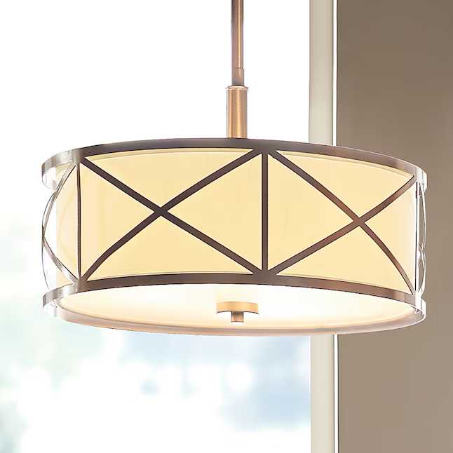 Kichler Edenbrook 3-Light Brushed Nickel Modern/Contemporary Etched Glass Drum Hanging Pendant Light, 34720   616028, MSRP:$238.79, - FINAL PRICE:$79.99 + TAX