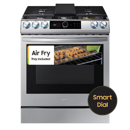 Samsung 30-in 5 Burners 6-cu ft Self-cleaning Air Fry Convection Oven Slide-in Smart Natural Gas Range (Fingerprint Resistant Stainless Steel)