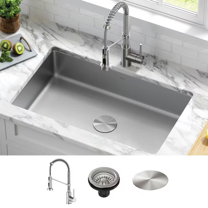 Kraus Model:# KCL-1700 32-in Undermount Sink With Commercial Style Faucet Stainless MSRP:$429.95 SPECIAL DISCOUNT!