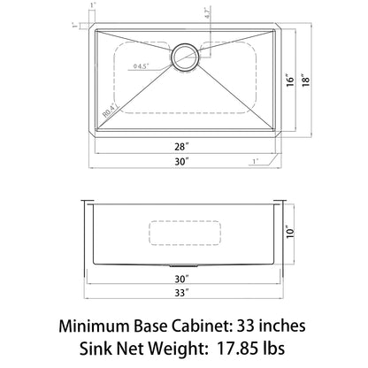 Duko Sink 30-IN Undermount Single Bowl (Sink Only), HU3018S-S