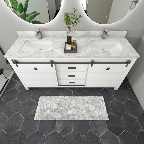 Florence 72-inch Double Sink Vanity in White with Carrara White Marble Top, VV372W-TV172D, Retail: $2,099.95, FINAL PRICE: $1,299.99 + TAX