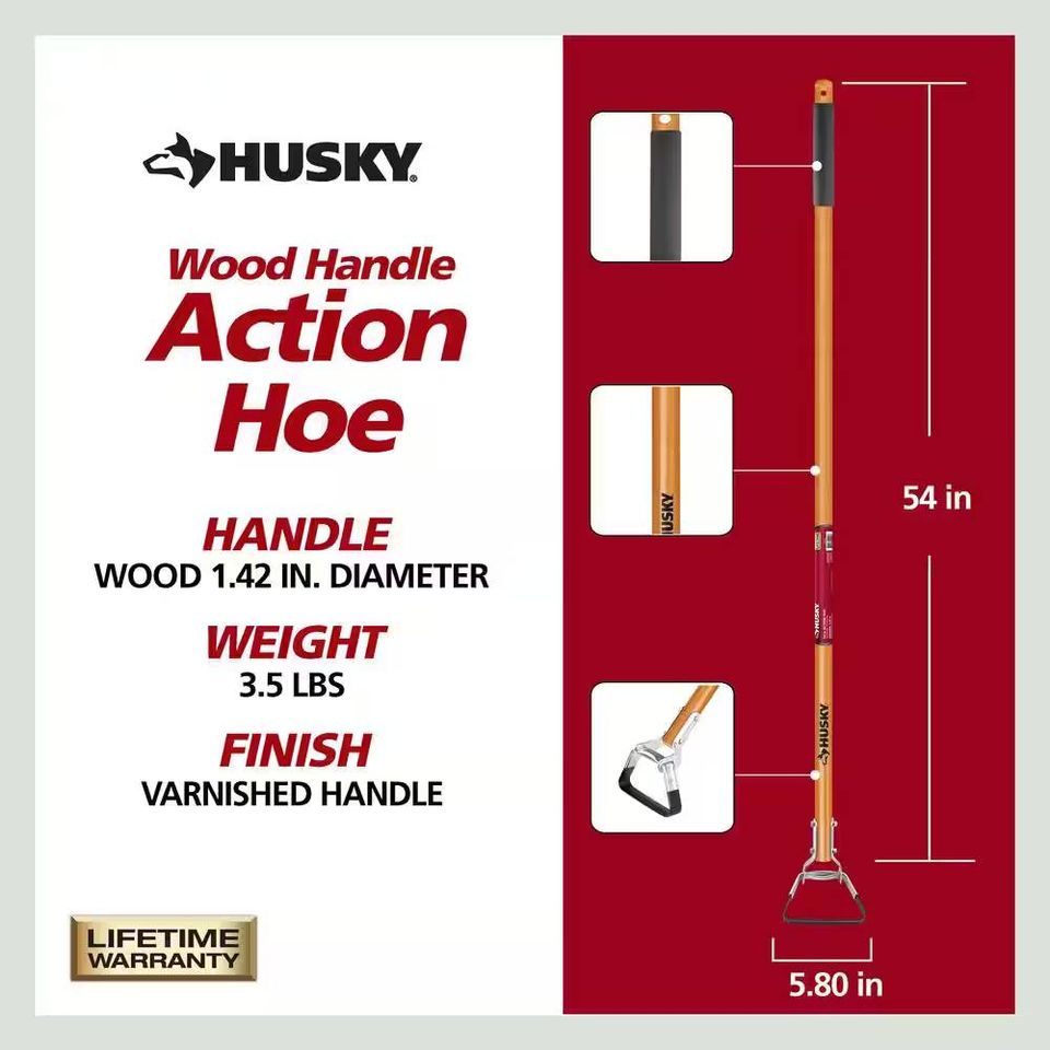 Husky 54 in. L Wood Handle Action Hoe with Grip 77156-949, MSRP: $27.98 - FINAL: