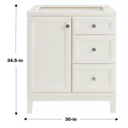 Diamond NOW Calhoun 30-in White Bathroom Vanity Base Cabinet without Top, 39D VSDB30   791573 *HD2409, Retail: $349, FINAL PRICE: $199.99 + TAX