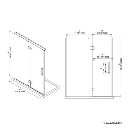 OVE Decors Niko Matte Black 34-in to 36-in x 73.9-in Frameless Hinged Soft Close Shower Door, NIKO-SC-36GP-MB 3492207 *HD2405, Retail: $ 669.00 - Final: $429.99