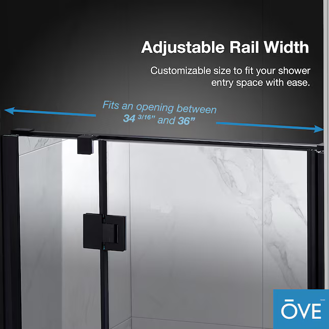 OVE Decors Niko Matte Black 34-in to 36-in x 73.9-in Frameless Hinged Soft Close Shower Door, NIKO-SC-36GP-MB 3492207 *HD2405, Retail: $ 669.00 - Final: $429.99