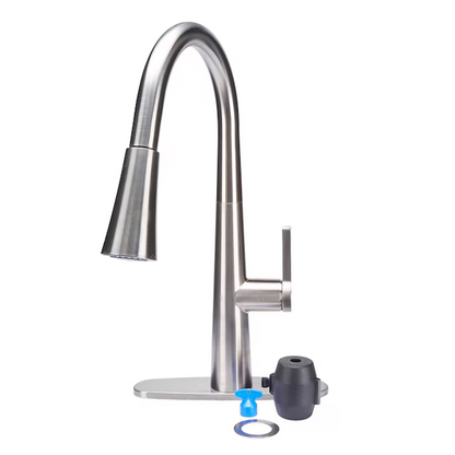 allen + roth Bryton Stainless Steel Single Handle Pull-down Kitchen Faucet with Sprayer Function (Deck Plate Included), 21-K131HSS-AR  2517064, MSRP: $129.00, FINAL PRICE: $69.99 + Tax