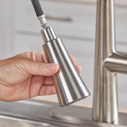 allen + roth Bryton Stainless Steel Single Handle Pull-down Kitchen Faucet with Sprayer Function (Deck Plate Included), 21-K131HSS-AR  2517064, MSRP: $129.00, FINAL PRICE: $69.99 + Tax