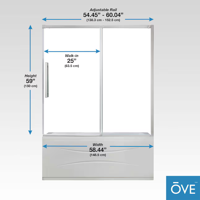 OVE Decors Venice Satin Nickel 58-in to 60-in x 59-in Semi-frameless Sliding Bathtub Door 1238010 VENICE-TDSN *HD24, Msrp: $ 729.00 - Final: