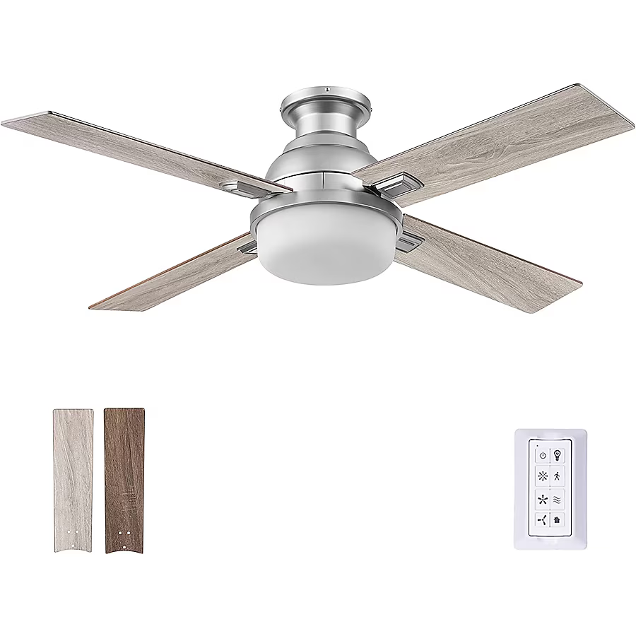 Prominence Home Kyrra 52-in Pewter with Gray Oak/Burnt Coffee Blades LED Indoor Flush Mount Ceiling Fan with Light and Remote (4-Blade), 51681-26 *HD2408, Retail: $199.99, FINAL PRICE: $99.99 + TAX