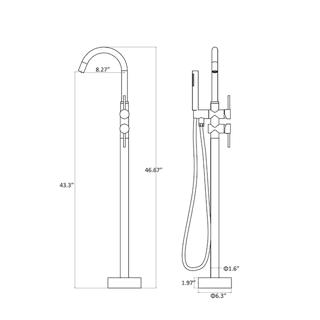 TOPCRAFT Bathtub Faucet 2-handle Freestanding High-Arc with Hand Shower **TRIM ONLY**, FF012BN  *HD2403, MSRP: $429.93, Final Price: $179.99 + Tax