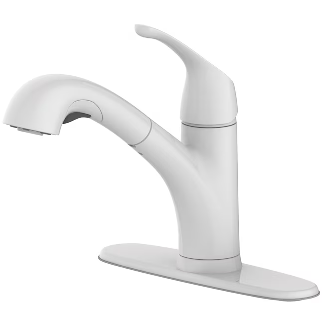 Project Source EVERFIELD White Single Handle Pull-out Kitchen Faucet with Sprayer (Deck Plate Included), 67222W-200618  5217609, MSRP: $79.00 - FINAL: