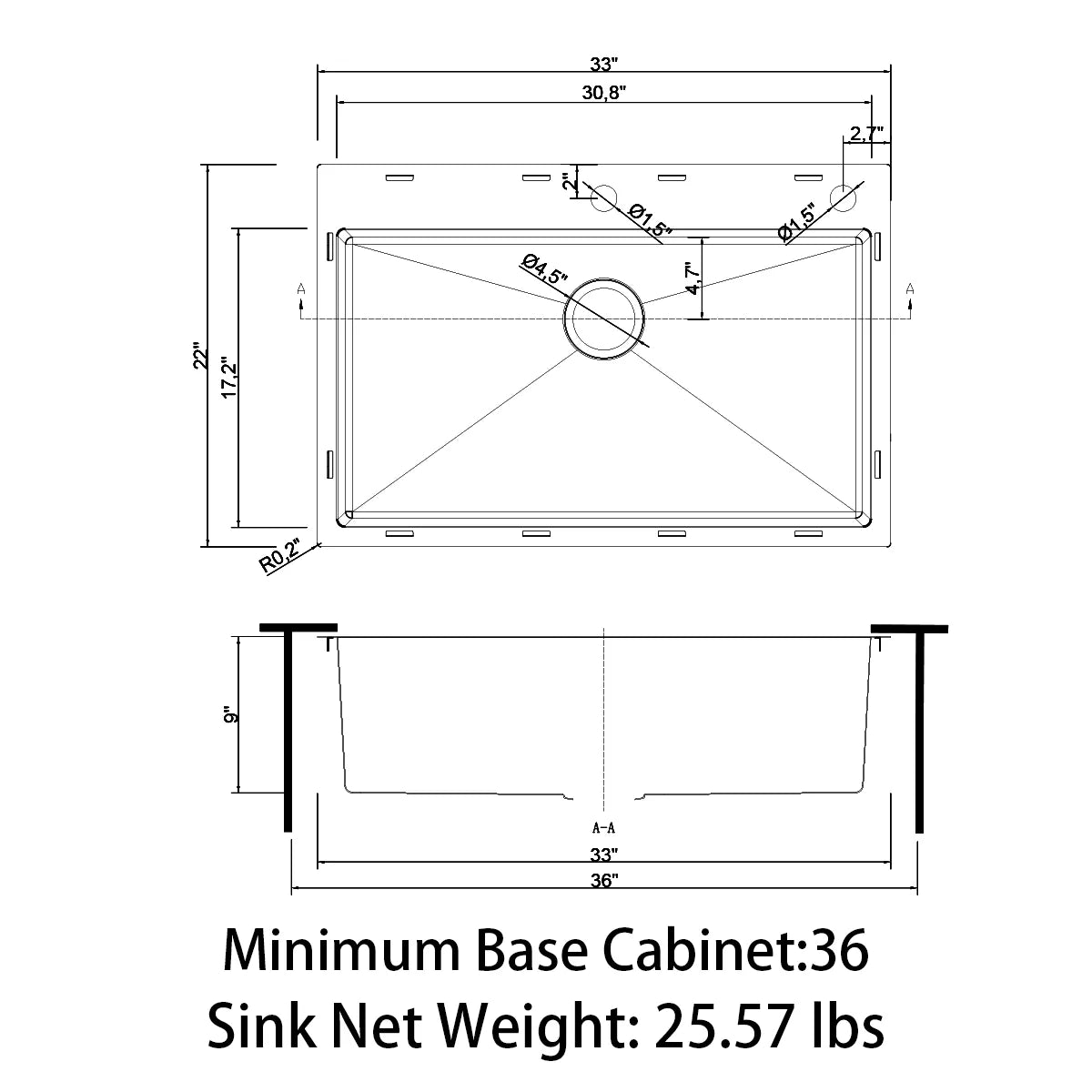 HT3322S-S-9 Duko Sink 33-IN Drop-In Single Bowl (Sink Only) CLEARANCE! $159.99 + TAX