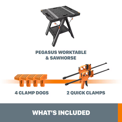 WORX Pegasus Work Table 31-in L x 32-in H Black, Orange Plastic Portable Work Bench, WX051 *JR24, MSRP: $ 149, Final Price: $ 89.99 +Tax