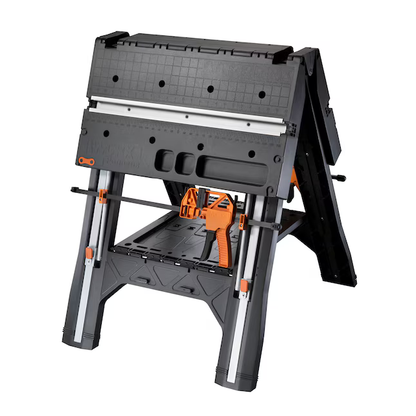 WORX Pegasus Work Table 31-in L x 32-in H Black, Orange Plastic Portable Work Bench, WX051 *JR24, MSRP: $ 149, Final Price: $ 89.99 +Tax