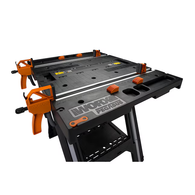 WORX Pegasus Work Table 31-in L x 32-in H Black, Orange Plastic Portable Work Bench, WX051 *JR24, MSRP: $ 149, Final Price: $ 89.99 +Tax