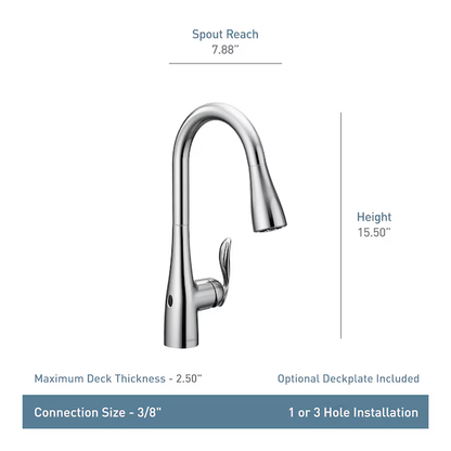 Moen Arbor Chrome Single Handle Touchless Pull-down Kitchen Faucet with Sprayer (Deck Plate Included), 7594EWC *HD2408, Retail: $631.30, FINAL PRICE: $249.99 + TAX