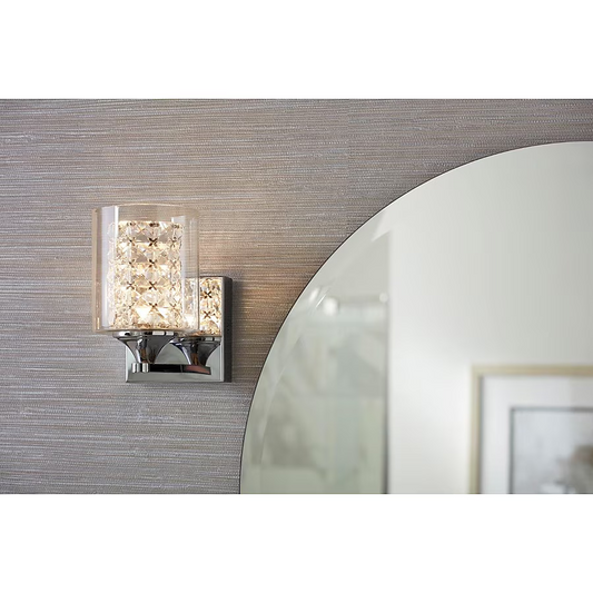 allen + roth Quinn 6.81-in 1-Light Polished Chrome LED Modern/Contemporary Vanity Light, WSL100CH   2525796 *HD2412, Retail: $59.98, FINAL PRICE: $29.99 + TAX