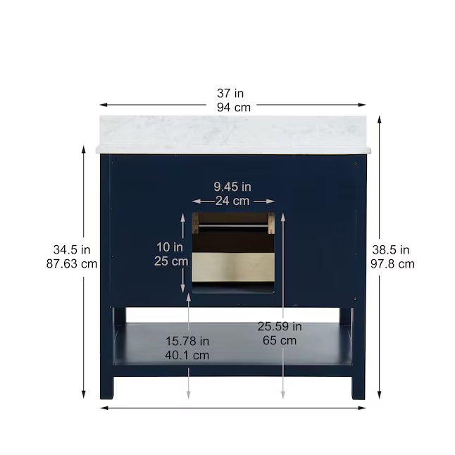 allen + roth Presnell 36-in Navy Blue Undermount Single Sink Bathroom Vanity with Carrara White Natural Marble Top, 261206   1083166 *JR2410, Retail: $899.00, FINAL PRICE: $449.99 + TAX