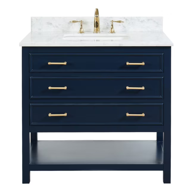 allen + roth Presnell 36-in Navy Blue Undermount Single Sink Bathroom Vanity with Carrara White Natural Marble Top, 261206   1083166 *JR2410, Retail: $899.00, FINAL PRICE: $449.99 + TAX