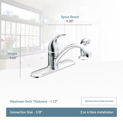 Moen Torrance Spot Resist Stainless Single Handle Kitchen Faucet with Sprayer (Deck Plate and Side Spray Included), CA87480SRS *HD2412, Retail: $296.95, FINAL PRICE: $74.99 + TAX