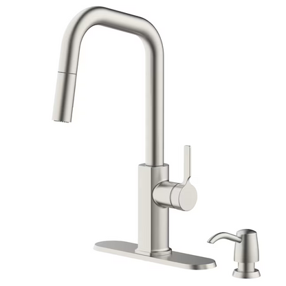 allen + roth Palmetto Spot Resist Stainless Single Handle Pull-down Kitchen Faucet with Sprayer (Deck Plate and Soap Dispenser Included), FP1B4231SP   5505617 *HD2412, Retail: $149.00, FINAL PRICE: $79.99 + TAX