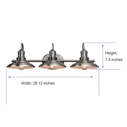 allen + roth Hainsbrook 26.12-in 3-Light Antique Pewter Industrial Vanity Light, KDM1393A PW   612654 *HD2412, Retail: $69.98, FINAL PRICE: $39.99 + TAX