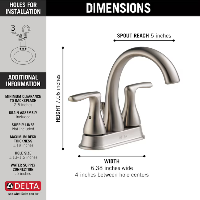 Delta Foundations Brushed Nickel 4-in centerset 2-Handle WaterSense Bathroom Sink Faucet with Drain, B2518LF-BN *HD2409, Retail: $165, FINAL PRICE: $69.99 + TAX