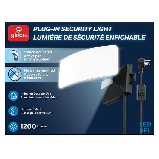 Globe Electric 1200-Lumen 10.5-Watt Black Plug-in LED Outdoor Floodlight, 17000149-D18    5405870, Retail: $24.98, - FINAL PRICE: $14.99 + TAX