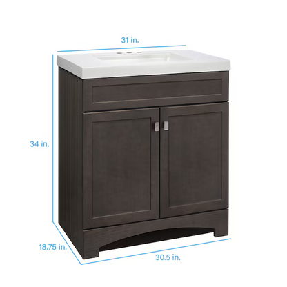 Style Selections Drayden 30-in Heirloom Single Sink Bathroom Vanity with White Cultured Marble Top, CM18F30-SS   642555 *HD2412, Retail: $399.00, FINAL PRICE: $249.99 + TAX