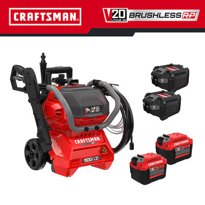 CRAFTSMAN V20 Brushless RP 1500 PSI 1.2-GPMs Cold Water Battery Pressure Washer with 3 Spray Tips 9 Ah (Battery and Charger Included), CMCPW1500N2 *JR2410, Retail: $549.00, FINAL PRICE: $199.99 + TAX