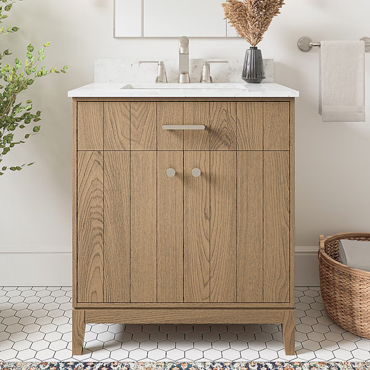 Origin 21 Jovie 30-in Light Birch Undermount Single Sink Bathroom Vanity with White Lightly Veined Engineered Stone Top, LWS30GWV, *CNI2411, MSRP: $699.00, Final Price: $299.99 + Tax