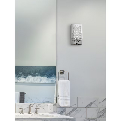 allen + roth Quinn 6.81-in 1-Light Polished Chrome LED Modern/Contemporary Vanity Light, WSL100CH   2525796 *HD2412, Retail: $59.98, FINAL PRICE: $29.99 + TAX