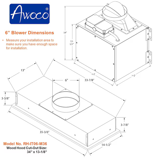 Awoco 36-in Ducted 800-CFM Stainless Steel Insert Under Cabinet Range Hood