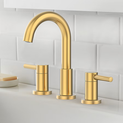 allen + roth Harlow Brushed Gold Widespread 2-Handle WaterSense Bathroom Sink Faucet with Drain, 67693W-614408   5287418 *HD2410, Retail: $129.00, FINAL PRICE: $79.99 + TAX